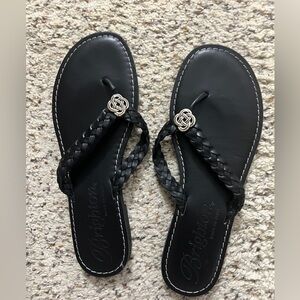 Brighton Black Braided Leather Toe-Ring Sandals with Silver Knot Accent size 10